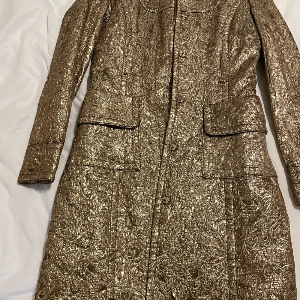 Elegant Gold Brocade Women's Coat